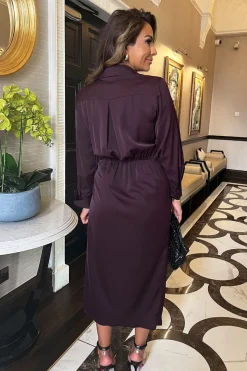 Long Sleeve Wrap Shirt-Style Midi Dress