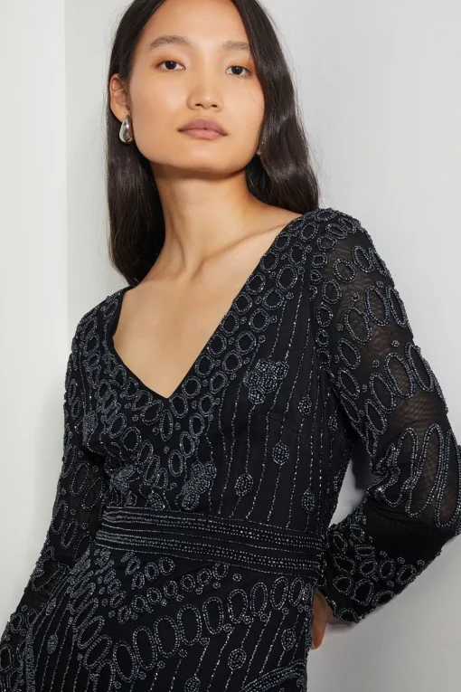 Lorelai Beaded Long Sleeve Maxi Dress Black