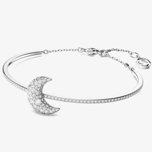Luna White Mixed Cuts Moon Rhodium Plated Bangle 5666175 (M)