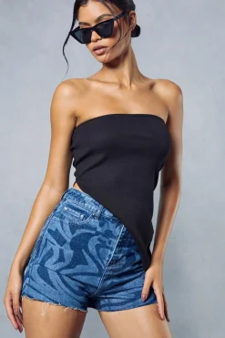 Marble Print Denim Shorts