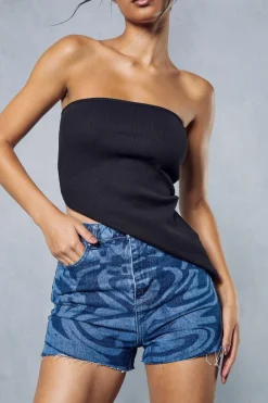 Marble Print Denim Shorts