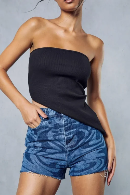 Marble Print Denim Shorts