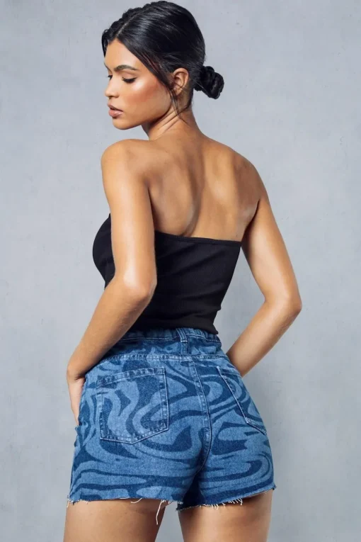 Marble Print Denim Shorts