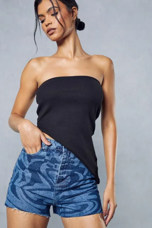 Marble Print Denim Shorts