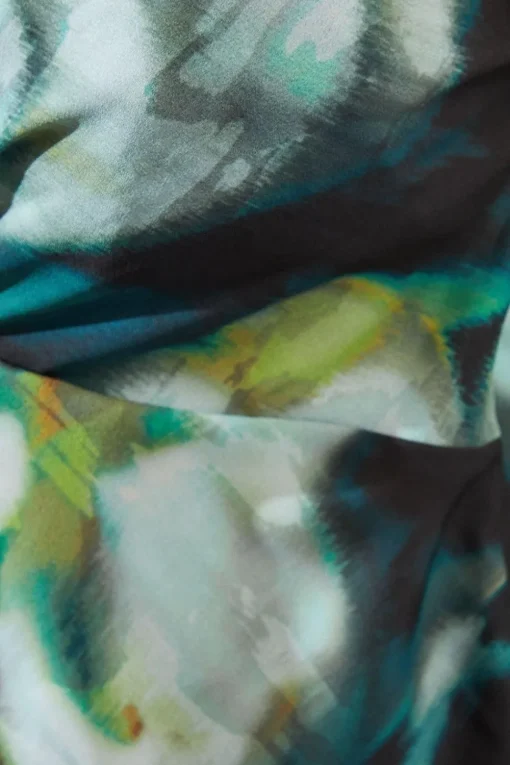 Marble Print Knot Detail Collared Blouse