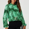 Marble Print Long Sleeve High Neck Top