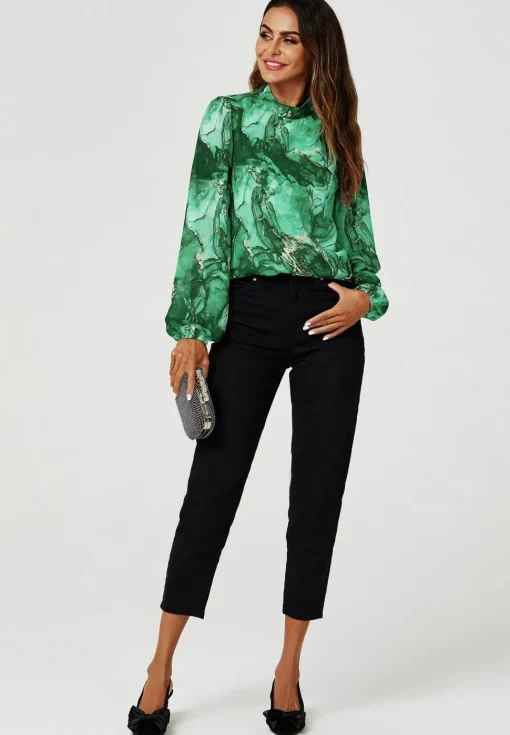 Marble Print Long Sleeve High Neck Top