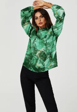 Marble Print Long Sleeve High Neck Top