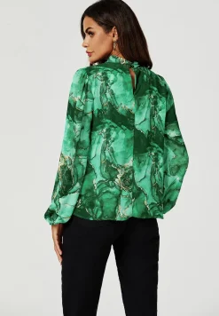 Marble Print Long Sleeve High Neck Top
