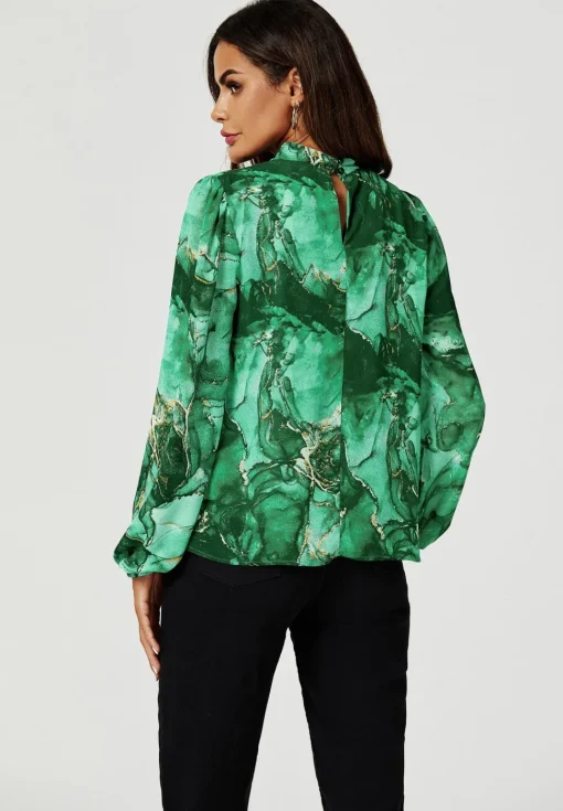 Marble Print Long Sleeve High Neck Top