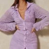 Mesh Ruched Button Down Shirt Dress