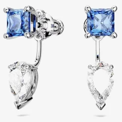 Mesmera Blue Mixed Cut Rhodium Plated Jacket Earrings 5665767