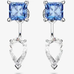 Mesmera Blue Mixed Cut Rhodium Plated Jacket Earrings 5665767