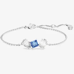 Mesmera Blue Mixed Cuts Rhodium Plated Bracelet 5668359
