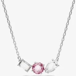 Mesmera Pink Mixed Cuts Rhodium Plated Necklace 5668275