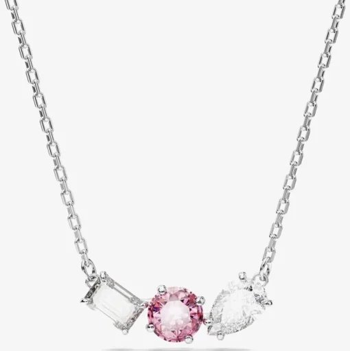 Mesmera Pink Mixed Cuts Rhodium Plated Necklace 5668275