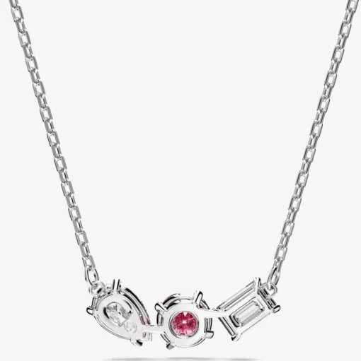 Mesmera Pink Mixed Cuts Rhodium Plated Necklace 5668275