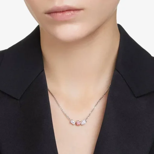 Mesmera Pink Mixed Cuts Rhodium Plated Necklace 5668275