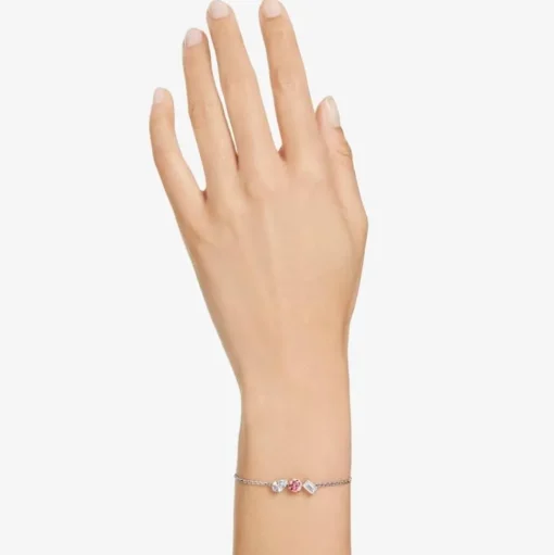 Mesmera Pink Mixed Cuts Rhodium Plated Bracelet 5668361 (M)