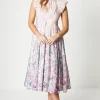 Metallic Puff Shoulder Midi Dress
