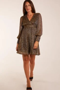 Metallic Wrap Mini Dress