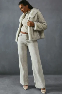 Mixed Length Faux Fur Coat