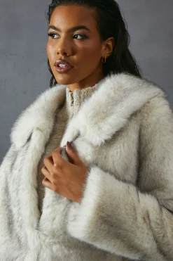 Mixed Length Faux Fur Coat