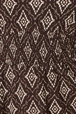 Mono Print Shirred Waist Mini Dress