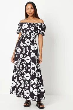 Mono Shirred Waist Square Neck Midi Dress