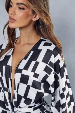 Monochrome Abstract Satin Print Playsuit