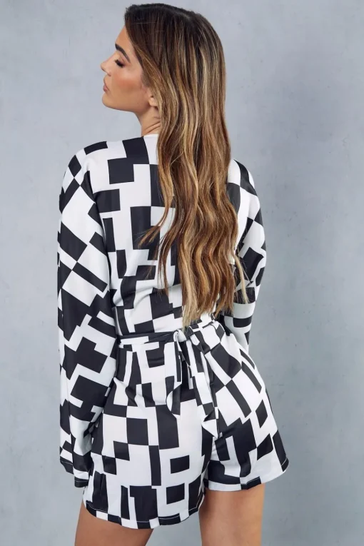 Monochrome Abstract Satin Print Playsuit