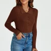 Morgan collar Double Breasted Knit Top In Brown