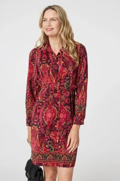 Mosaic Print Long Sleeve Short Shirt Dress