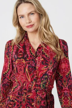 Mosaic Print Long Sleeve Short Shirt Dress