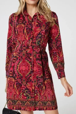 Mosaic Print Long Sleeve Short Shirt Dress