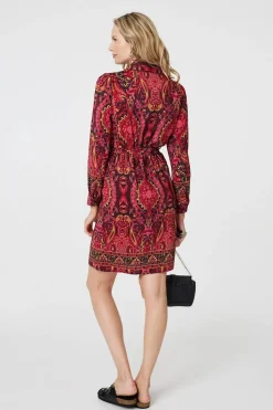 Mosaic Print Long Sleeve Short Shirt Dress