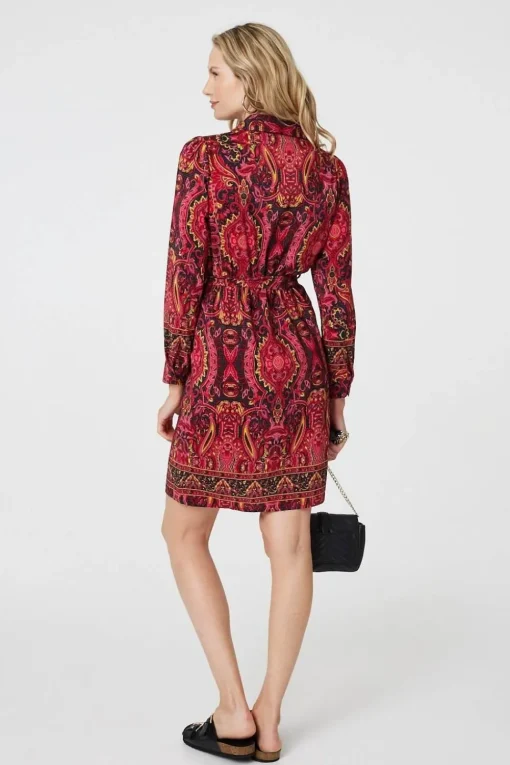 Mosaic Print Long Sleeve Short Shirt Dress