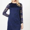 Navy 3/4 Sleeve Lace Dress