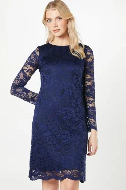 Navy 3/4 Sleeve Lace Dress