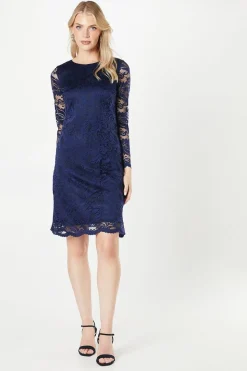 Navy 3/4 Sleeve Lace Dress