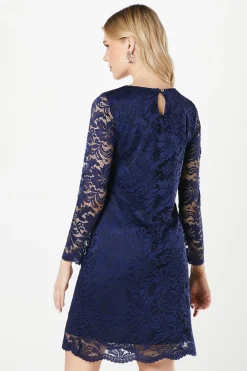 Navy 3/4 Sleeve Lace Dress