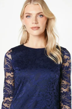 Navy 3/4 Sleeve Lace Dress