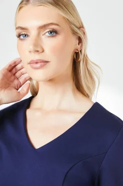 Navy Contrast Hem Ponte Shift Dress