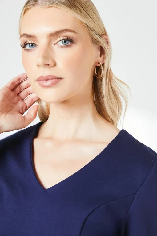 Navy Contrast Hem Ponte Shift Dress
