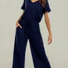 Navy Loose Jumpsuit With Short Sleeve