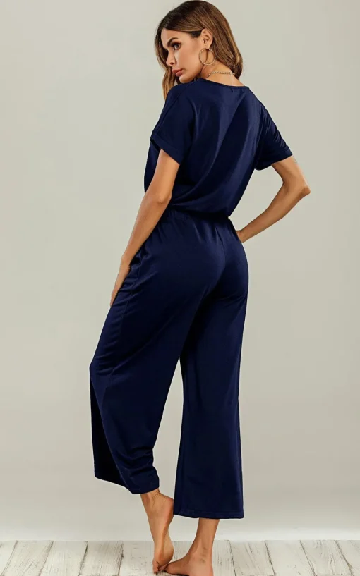 Navy Loose Jumpsuit With Short Sleeve