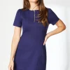 Navy Zip Front Ponte Shift Dress