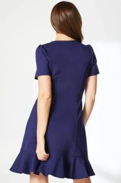 Navy Zip Front Ponte Shift Dress