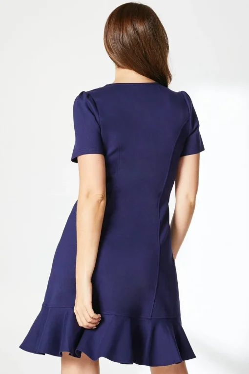 Navy Zip Front Ponte Shift Dress