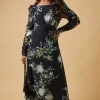 Occasion Abstract Floral Ruched Sleeve Midaxi Dress